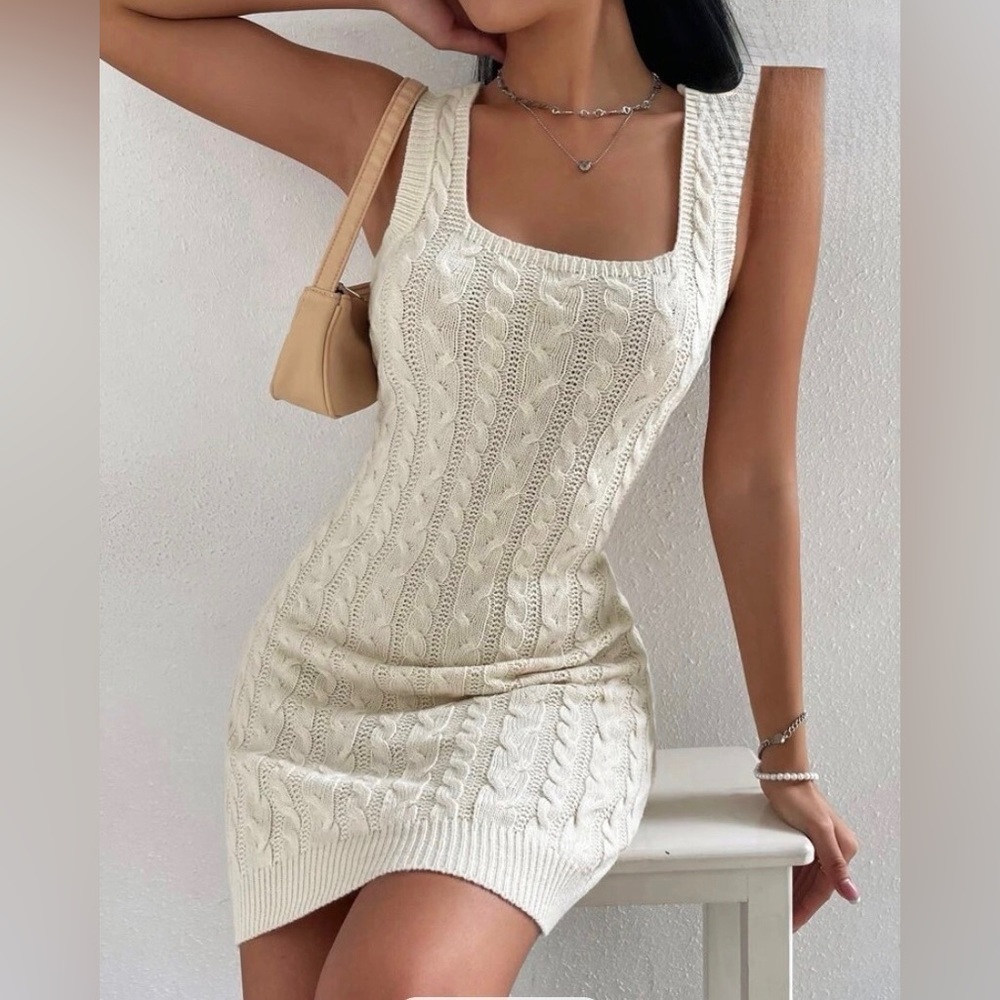 Cable Knit Square Neck Sweater Dress from Shein